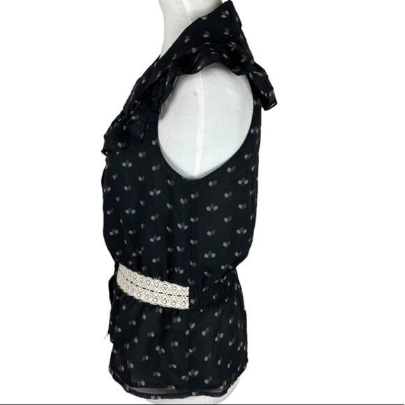 Line & Dot Ruffled Chiffon Peplum Top Size Small - Picture 3 of 6